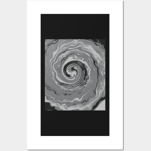 Greyscale Liquid Swirls Retro Pattern Posters and Art